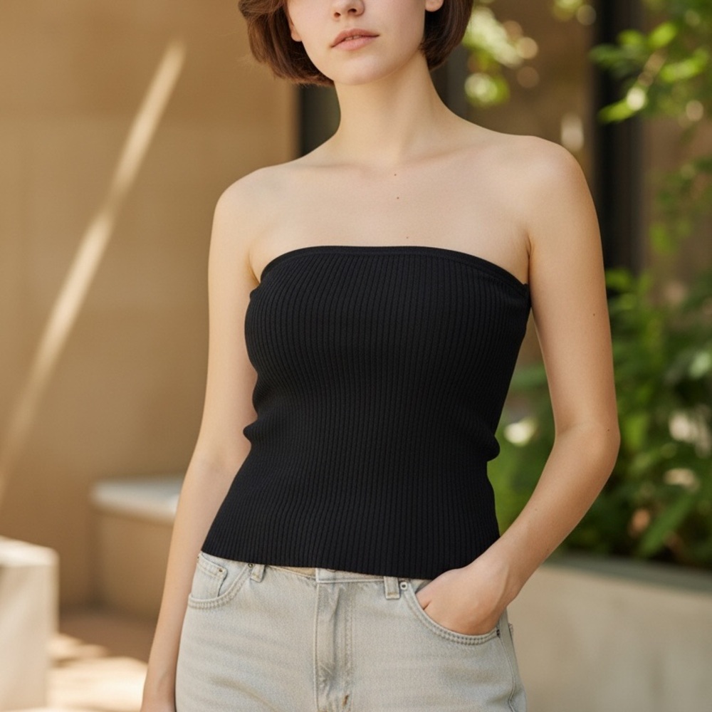 Maeve by Anthropologie Chic Black‎ Ribbed Tube Top - S
